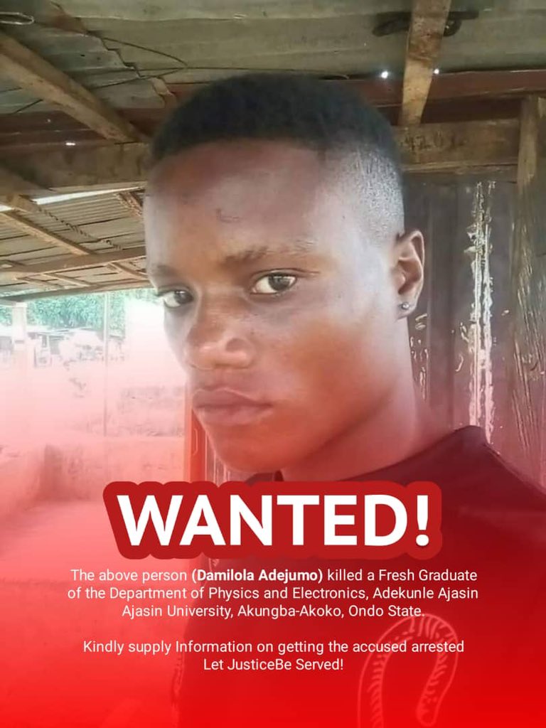 patrick_Olite's tweet photo. This boy named Adejumo Damilola is a suspected killer of a graduating student of ADEKUNLE AJASIN UNIVERSITYAKUNGBA AKOKO ONDO STATE he stabbed the deceased with scissors and he has been on the run since yesterday #JusticeForTemitayo @PoliceNG @RotimiAkeredolu @YemieFash https://t.co/IYR85rN6fG