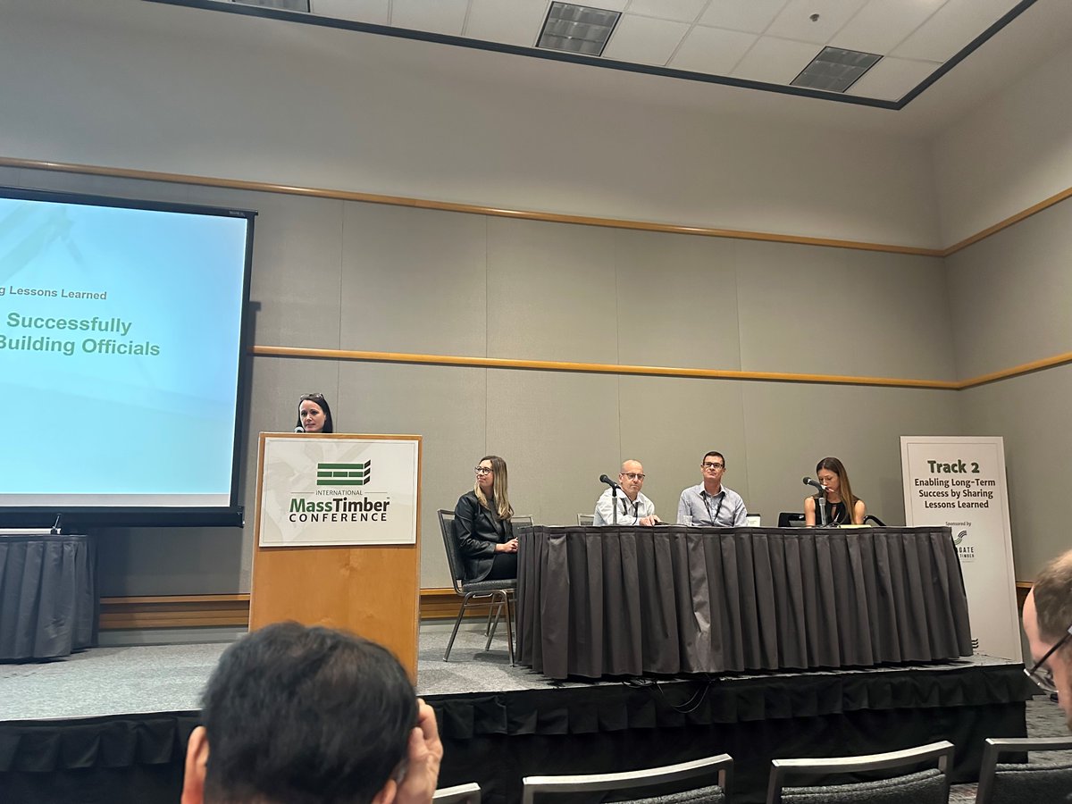 MassTimberAtMSU's tweet image. A #Michigan highlight at @MassTimberConf: Sidney Filippis of @synecdochedesig spoke on #masstimber Southtown project in @AnnArbor on a panel re working w/ #buildingcode officials. And @SandraLupien moderated a panel on #policy, #finance, and other ways to advance mass timber.