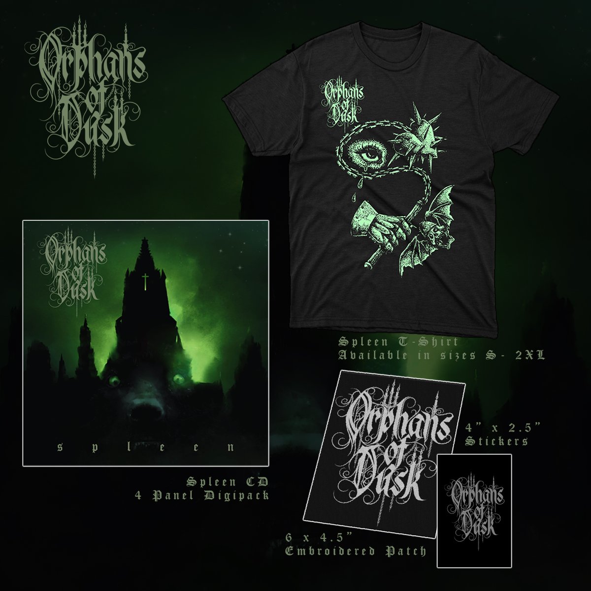 hypnotic_dirge's tweet photo. The "Spleen" bundle includes the shirt, the new album "Spleen" (which includes a CD exclusive bonus track), a 6.5" x 4" embroidered logo patch, and an Orphans of Dusk sticker. The "Orphanage" bundle includes all of the above as well as Orphans of Dusk's debut 2015 EP "Revenant" https://t.co/feGcDvHPA1