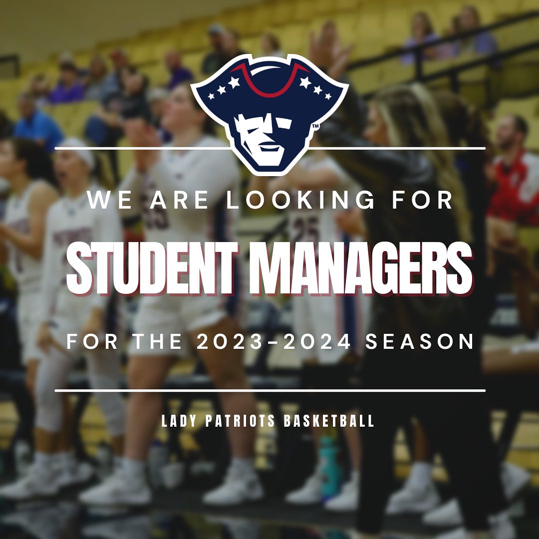 Our team is looking for student managers for the upcoming school year! Scholarship will be awarded for this position. 🏀

Want more info? If you’re interested, contact mwallace@gobbc.edu to join our Lady Patriots family today! #OnAMission