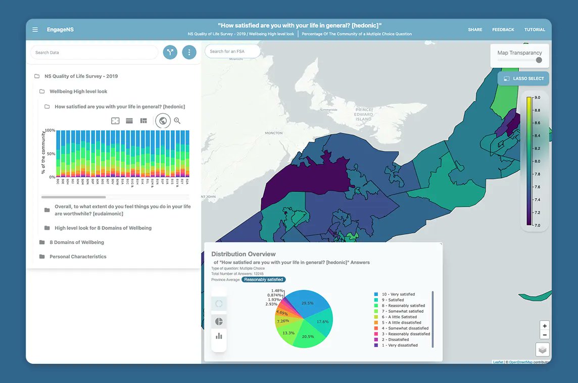 The wellbeing map tool by @EngageNS lets you interact with the NS Quality of Life survey results. It was first built with React, but converted to Svelte for a performance boost! ⚡️ - madewithsvelte.com/wellbeing-mapp…