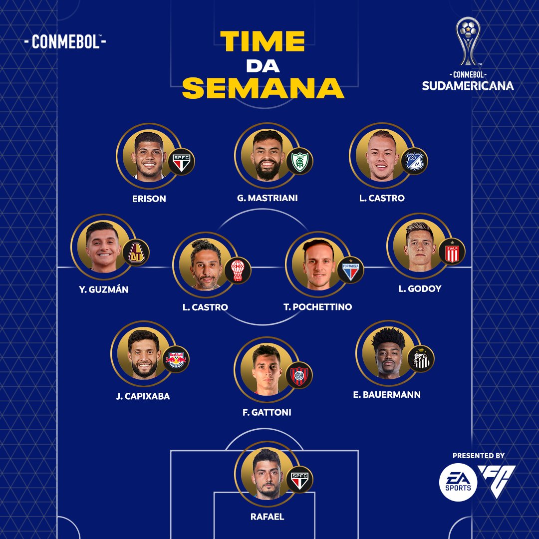 SudamericanaBR's tweet photo. ⚽ Escalado o time da semana na primeira rodada da Fase de Grupos da CONMEBOL #Sudamericana!

🎮 @EAFIFABR #FIFA23 #GrandeConquista https://t.co/ibU9uu8re0