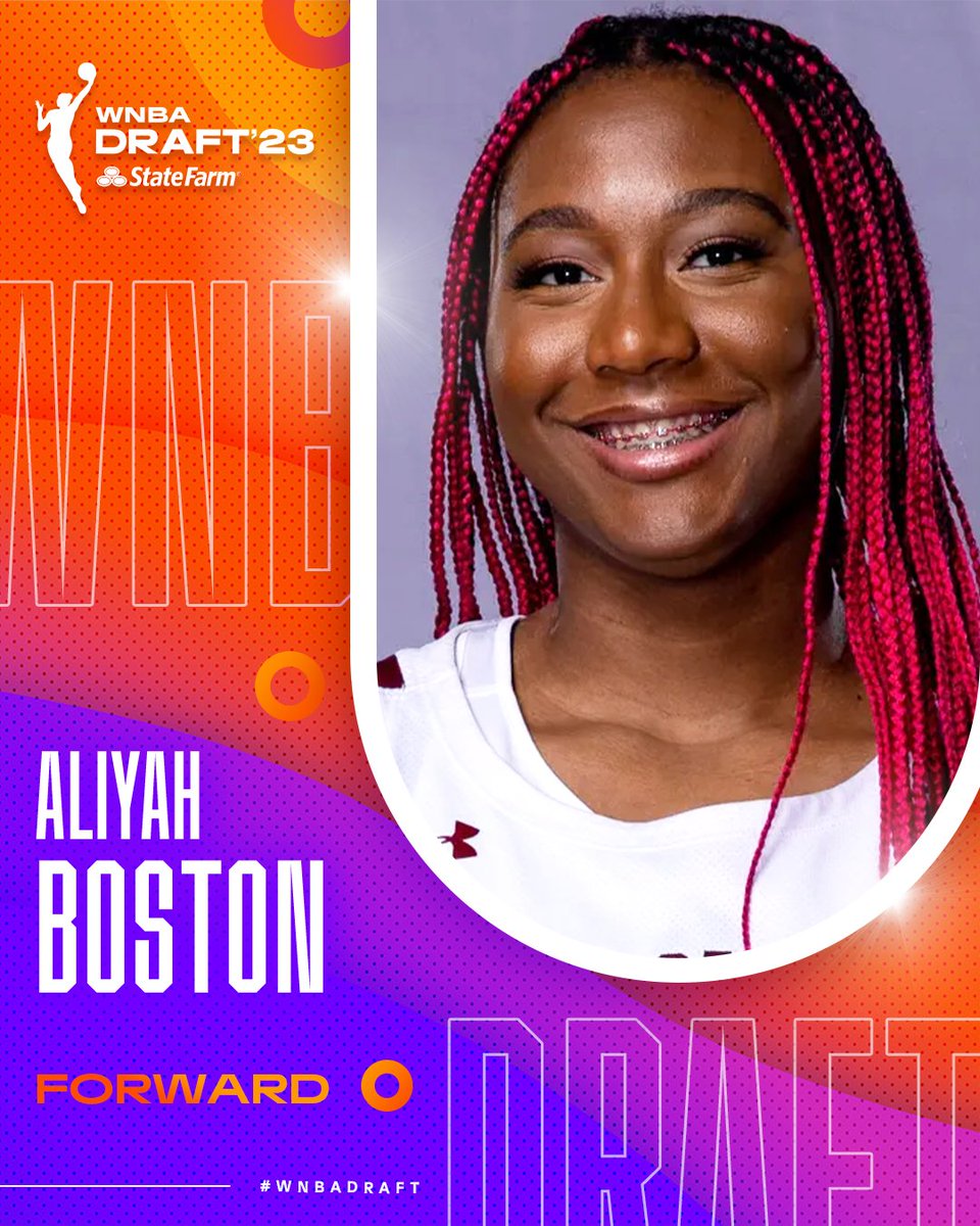WNBA (@wnba) on Twitter photo Take a glimpse at <a href="/aa_boston/">Aliyah A. Boston</a>'s resume as she heads to Spring Studios for the 2023 #WNBADraft presented by <a href="/StateFarm/">State Farm</a>
✔ 6'5 Forward | <a href="/GamecockWBB/">South Carolina Women's Basketball</a>
✔ 2x Naismith DPOY
✔ 3x All-American First Team
✔ NCAA Champ
Tune in on April 10th at 7 pm/ET to see where she lands 👀 Take a glimpse at <a href="/aa_boston/">Aliyah A. Boston</a>'s resume as she heads to Spring Studios for the 2023 #WNBADraft presented by <a href="/StateFarm/">State Farm</a>
✔ 6'5 Forward | <a href="/GamecockWBB/">South Carolina Women's Basketball</a>
✔ 2x Naismith DPOY
✔ 3x All-American First Team
✔ NCAA Champ
Tune in on April 10th at 7 pm/ET to see where she lands 👀