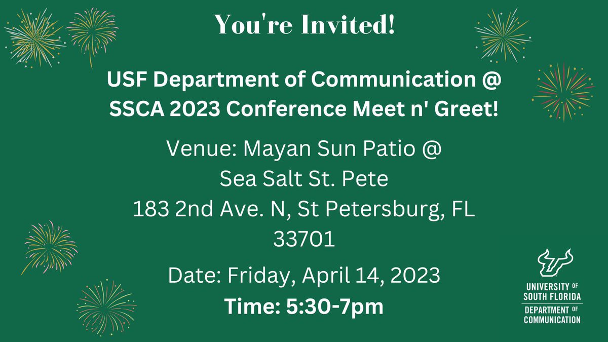 If you are attending #SSCA23 next week, you are invited to our reception @USFComDept