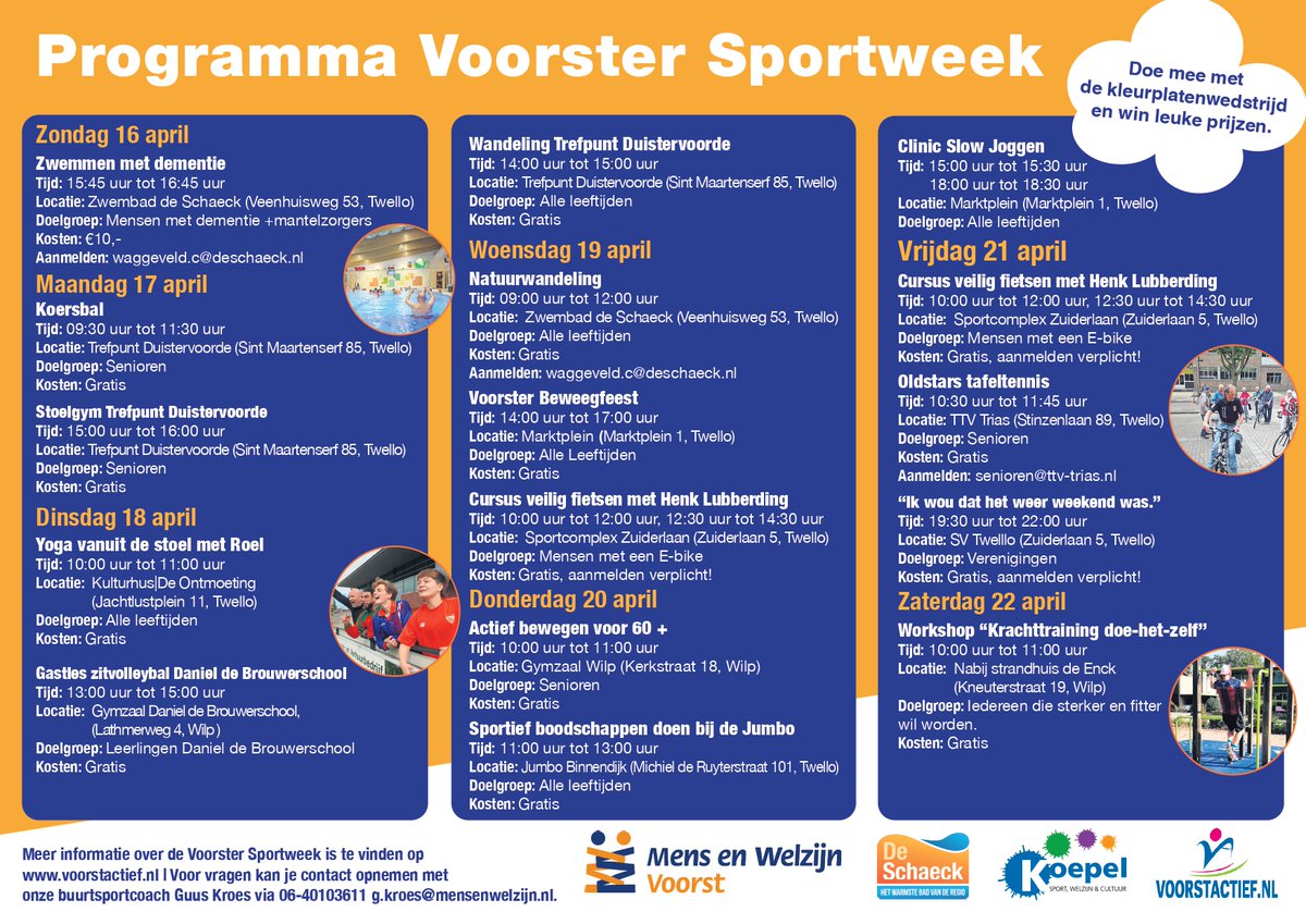 𝗣𝗿𝗼𝗴𝗿𝗮𝗺𝗺𝗮 𝗩𝗦𝗪 𝗰𝗼𝗺𝗽𝗹𝗲𝗲𝘁
Check wat er allemaal te doen is tijdens de #VoorsterSportweek. Waar ga jij aan meedoen? 

#sport #bewegen #meedoen #gezondheid #leuk #plezier #ontdekken