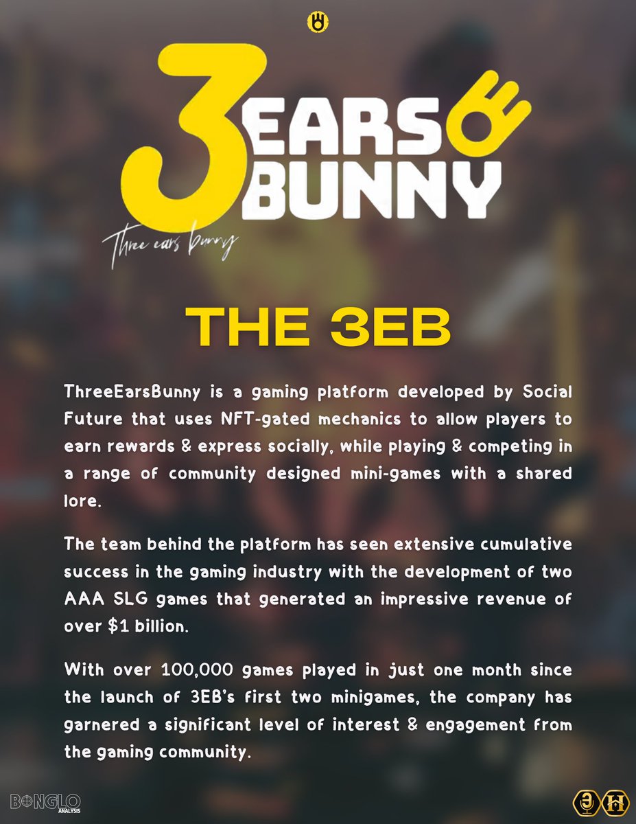 🐰 <a href="/ThreeEarsBunny/">Three Ears Bunny</a> Deep Dive 🐰

Three Ears Bunny is an emerging social-gaming platform being developed by a powerhouse team with experience building quality games &amp; IP, with a heavy culture building in the East. 

Giveaway at the end 👇🎁