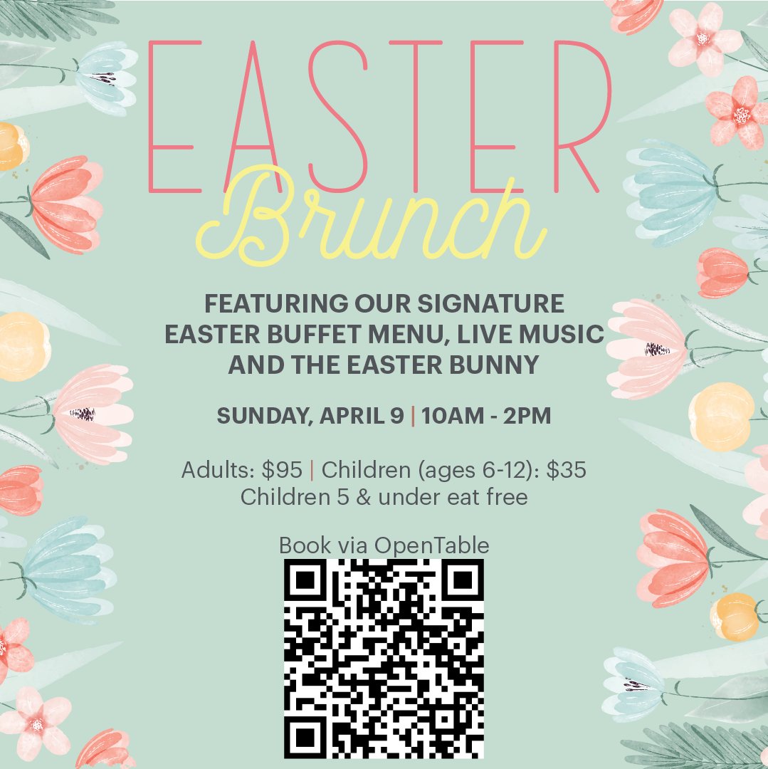 Secure your Easter plans before it's too late! 🐣🐰 Indulge in our signature brunch buffet this Sunday from 10am-2pm. Gather the whole family and enjoy live entertainment, appearances by the Easter bunny and our Easter egg hunt! Scan QR code to book at OpenTable. #WestinLaPaloma
