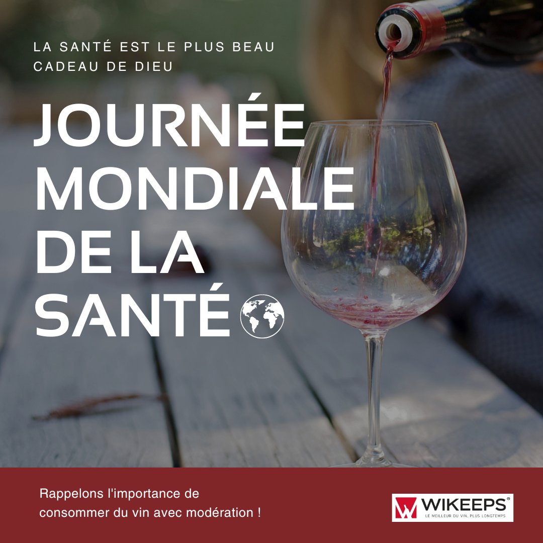 #journeemondialedelasante, rappelons que 85% des gens pensent que le vin en quantité modérée est bon pour la santé. Avec Wikeeps, préservez vos vins préférés et buvez de manière responsable. #vin #consommationresponsable #Wikeeps