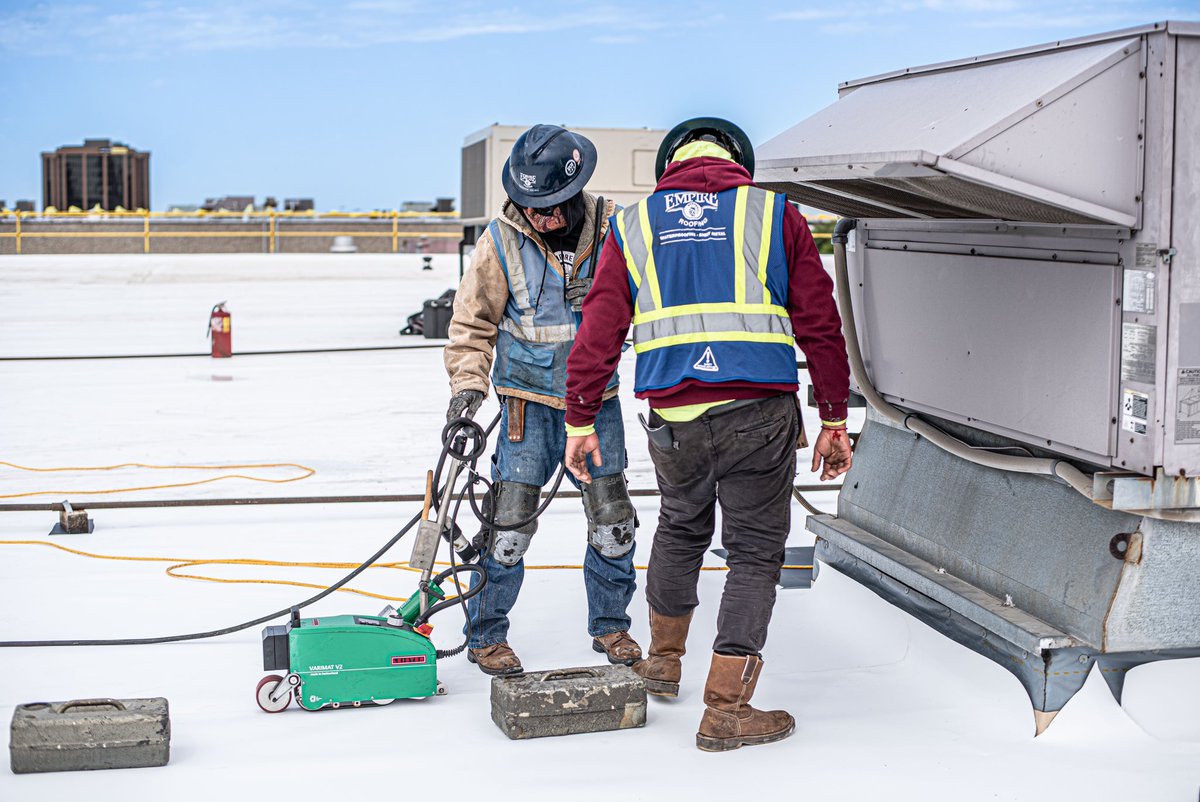 behind the scenes with our Empire crew completing a 102k sq ft install of the @carlislesyntec TPO membrane roof system and V2T vent system.  Full project showcase coming soon. #TheEmpireWay #tpo #roofer #rooftop #commercialphotography