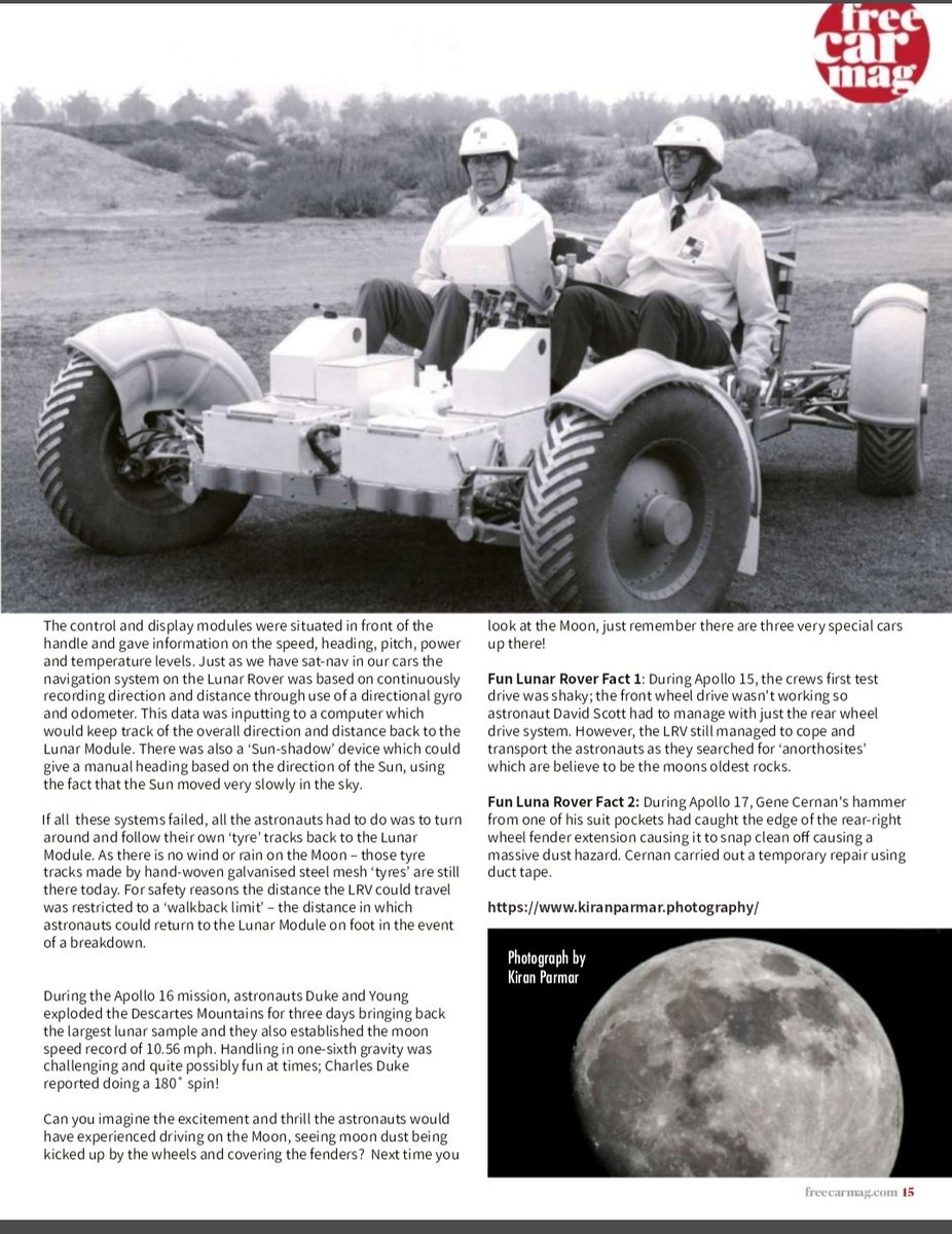 Everything you wanted to know about the @NASA @Boeing Lunar Rover!! 🌑

Read my article in @FreeCarMag1 here:

issuu.com/freecarmag/doc…
#Moon #Space #LunarRover 
#MoonBuggy
@sarahcruddas
@MrJamesMay