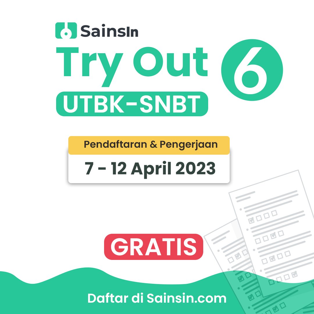 sainsinaja's tweet image. 📢PENDAFTARAN TRY OUT UTBK SNBT 6 DIBUKA GRATIS! 🚀🚀

Pendaftaran &amp;amp; Pengerjaan:⁣⁣
📅📝 7 - 12 April 2023

Cara pendaftaran Try Out UTBK 6 SainsIn⁣ 👇🏻
1. RT dan Like Tweet ini
2. Buka web sainsin.com
3. Pilih Try Out UTBK-SNBT 6
3. Upload bukti screenshoot RT dan…