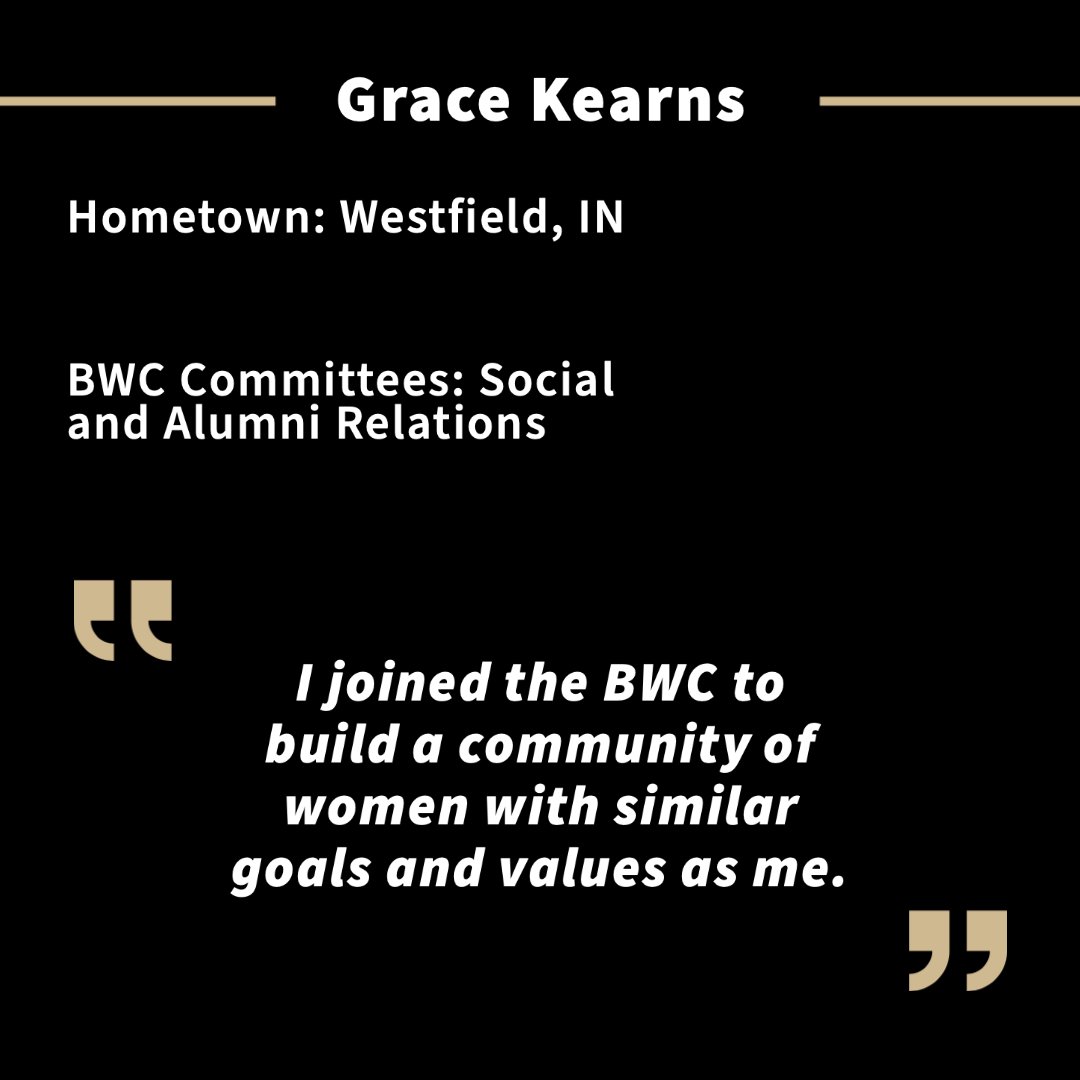 Brock-Wilson Center for Women in Management (@brockwilsonctr) on Twitter photo Our BWC Ambassador Highlight for this week features Grace Kearns, a junior majoring in General Management! Grace is from Westfield, IN and serves on BWC's Social and Alumni Relations.
Swipe to see why Grace wanted to become a BWC Ambassador!
<a href="/PurdueBusiness/">Purdue Daniels School of Business</a> #PurdueBusiness Our BWC Ambassador Highlight for this week features Grace Kearns, a junior majoring in General Management! Grace is from Westfield, IN and serves on BWC's Social and Alumni Relations.
Swipe to see why Grace wanted to become a BWC Ambassador!
<a href="/PurdueBusiness/">Purdue Daniels School of Business</a> #PurdueBusiness