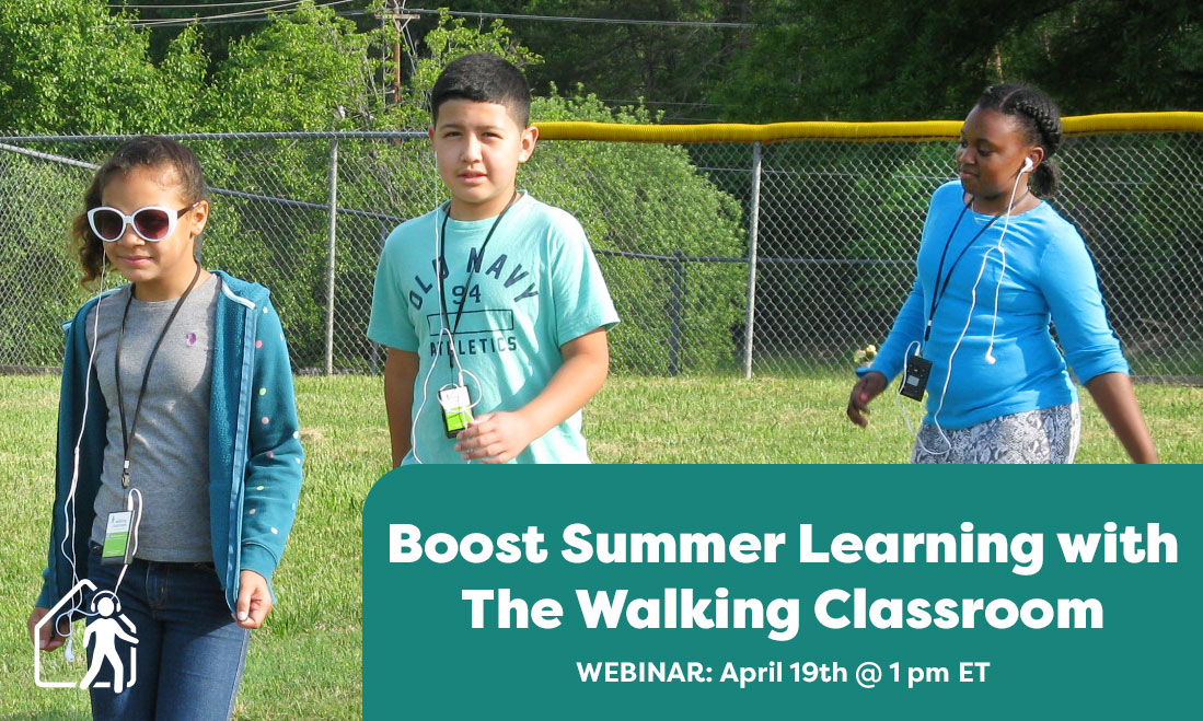 walkingclassrm's tweet image. Learn how #TheWalkingClassroom combines engaging supplemental academic enrichment with physical activity to reduce #summerlearning loss. Webinar April 19th at 1pm ET. @HealthierGen  #learningloss #summerslide
ow.ly/FqXq50NCz1f