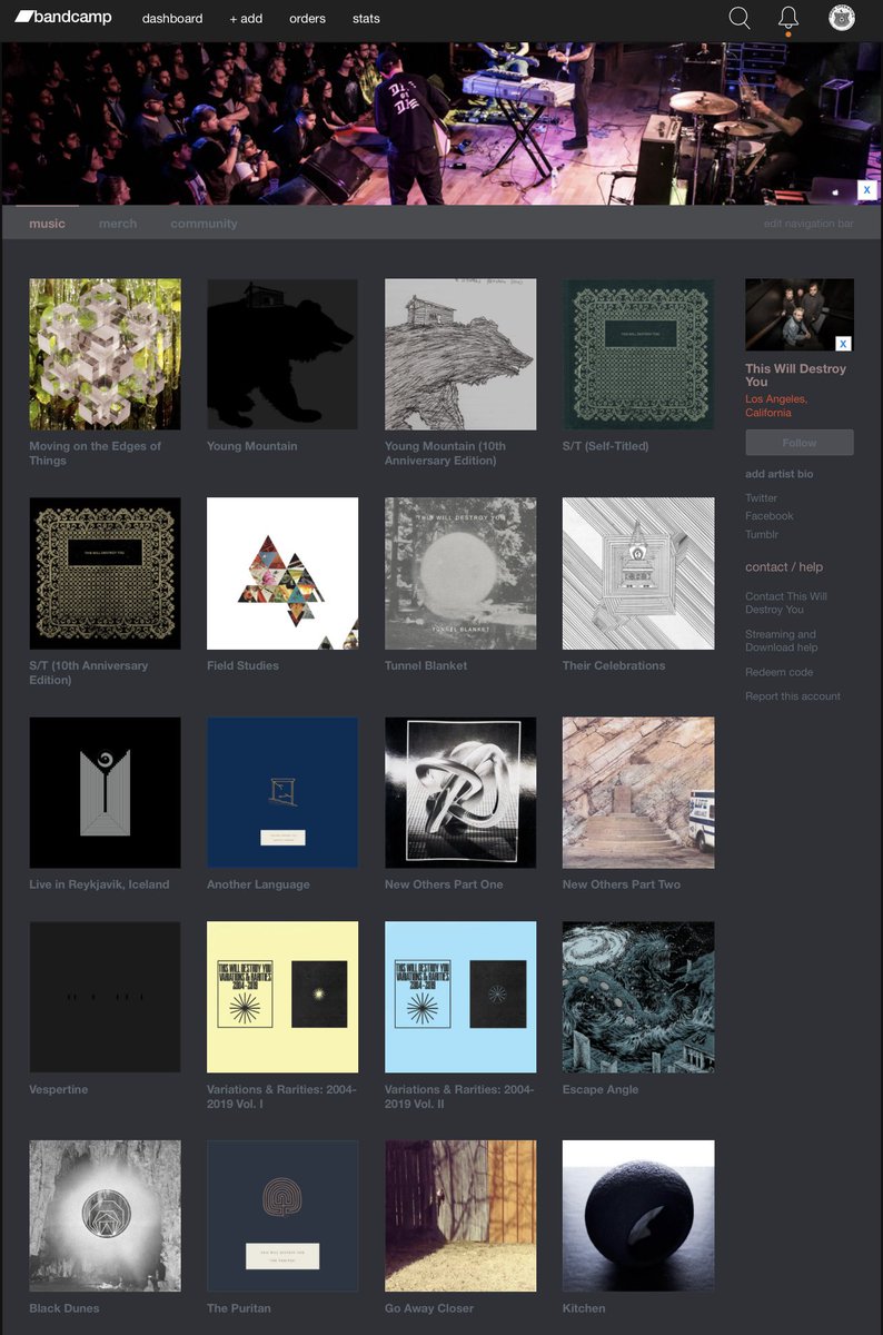 BANDCAMP FRIDAY:

thiswilldestroyyou.bandcamp.com

Thank you.