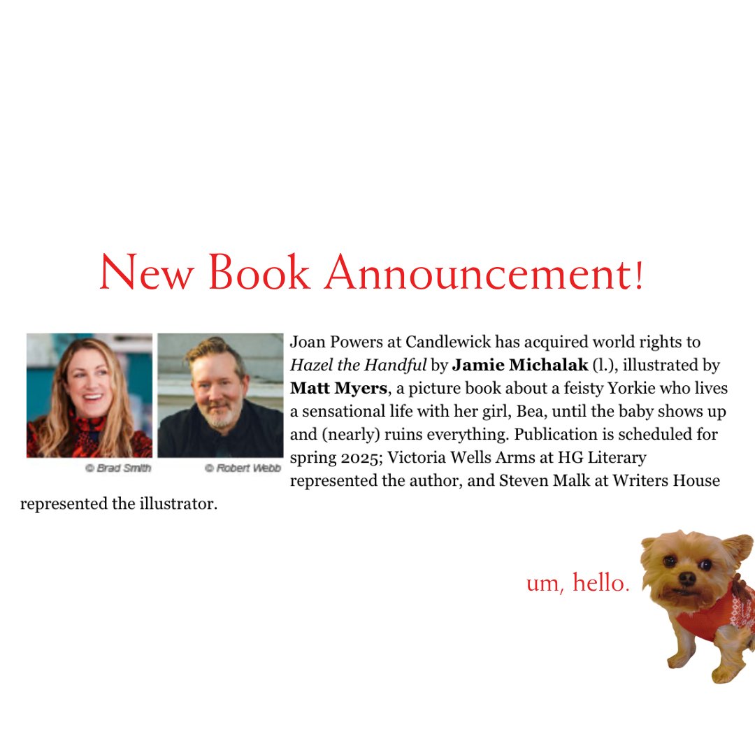 Jamie Michalak (@jamie_michalak) on Twitter photo Can't wait for you all to meet Hazel the Handful! She's 10 pounds of sassy in a 1 pound body. To be illustrated by <a href="/myerspaints/">Matt Myers</a> & published by <a href="/Candlewick/">Candlewick Press</a> & edited by the fab Joan Powers! Can't wait for you all to meet Hazel the Handful! She's 10 pounds of sassy in a 1 pound body. To be illustrated by <a href="/myerspaints/">Matt Myers</a> & published by <a href="/Candlewick/">Candlewick Press</a> & edited by the fab Joan Powers!