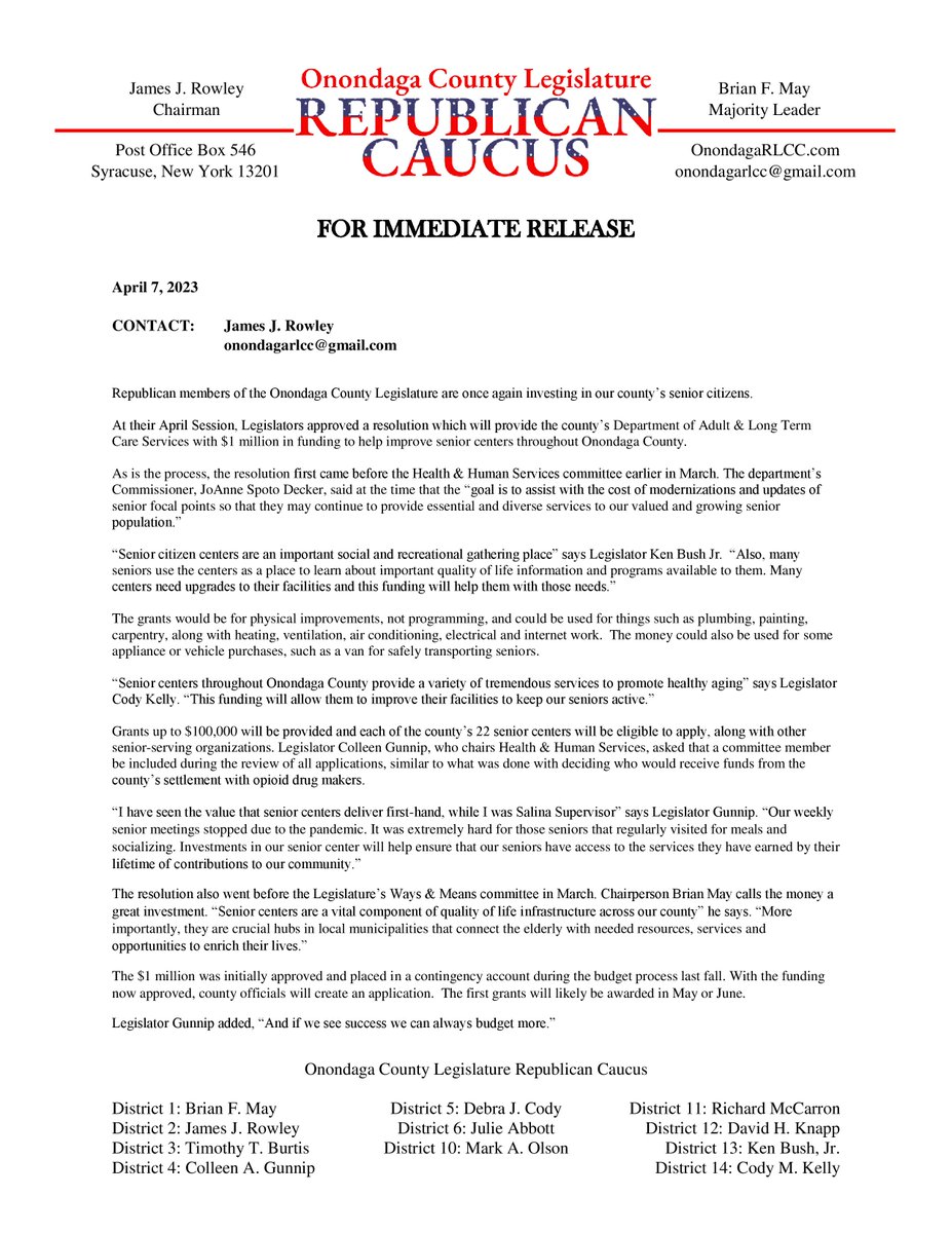 Supporting #seniors:  This week, the Caucus ensured the passage of a resolution to help fund improvements to senior centers and senior-serving organizations in all parts of the county.