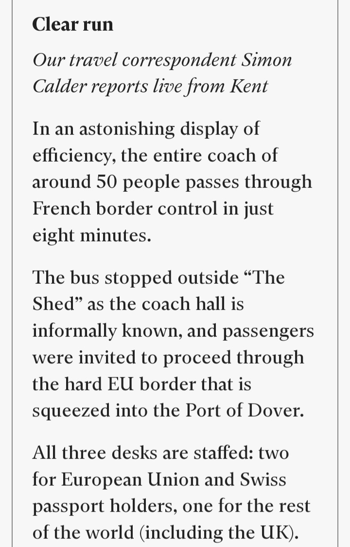 Looks like the port operators and French between them have fixed last week's glitches at #Dover... 👍 Ps. would be even more efficient if there was one desk for EU passports and *two* for others, given the longer processing time, but I guess that would be too helpful!
