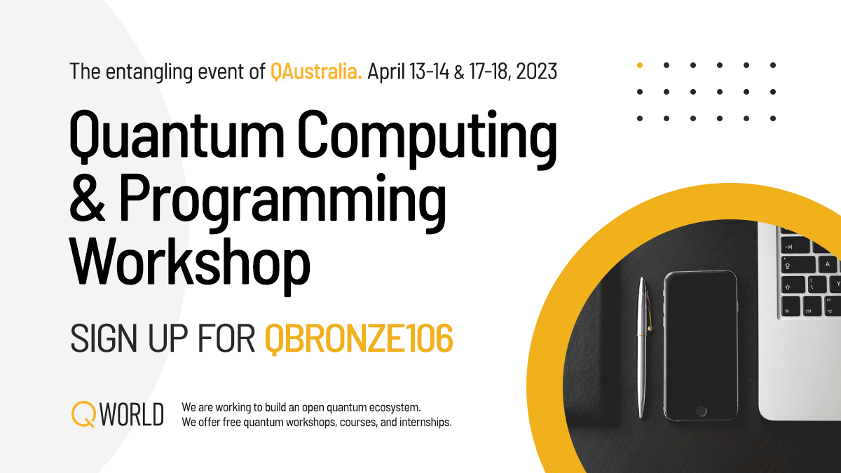 QWorld19's tweet photo. Our next #entangling #workshop on #Quantum #Computing and #Programming is a week away, towards #QAustralia🎊
Online & free opportunity to learn the basics of quantum systems and programming, protocols, & Grover's search algorithm!
https://t.co/QiHupBSjxv
#WorldQuantumDay https://t.co/cj3qBDiSKG