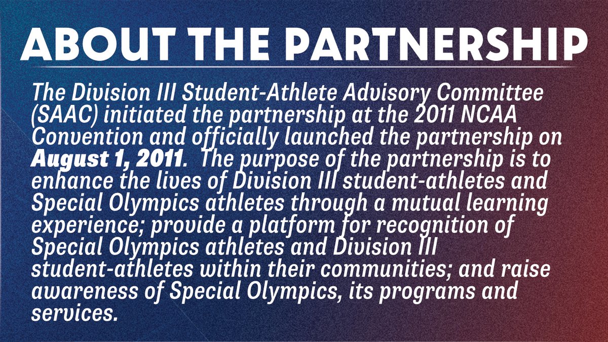 NCAADIII's tweet image. Division III ✖️ @SpecialOlympics 

In honor of #D3week, we're donating $5,000 to our partners at Special Olympics!

We'll add another $5,000 if this tweet gets 5,000 retweets by the end of the DIII Week!

Learn more about the partnership ⬇️
on.ncaa.com/D3SO

#WhyD3