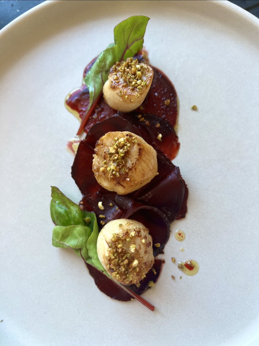 So_Into_It's tweet photo. Local Scallops | Pistacchio Garlic Crumb | Chard from the Garden | Beetroot Tartare | Beetroot Dressing | 

——
#scallops #springfood #healthyfood #healthylifestyle #foodie #recipeinspo #recipeideas #quickstarter #starterinspo #foodblogger #seafood #lunch #lightlunch #happyfood https://t.co/RNYoC2DP3T