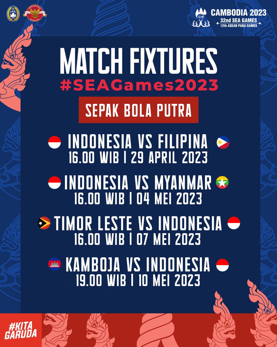 PSSI's tweet photo. Perjuangan Tim U-22 Indonesia pada gelaran SEA Games 2023 akan segera dimulai.

Semangat berjuang, Garuda Nusantara! 🦅🇮🇩

#KitaGaruda https://t.co/nDVCxJWgLo