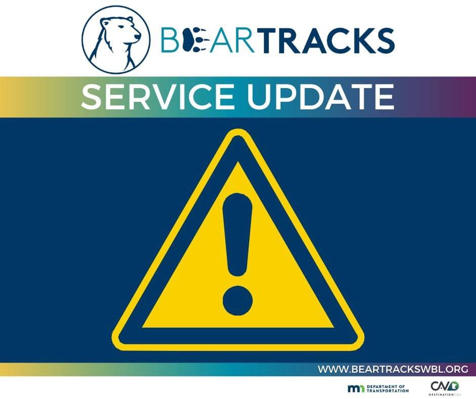 Please note that service is delayed today, Friday 4/7 due to maintenance.  We'll update the website and social media when service is able to resume.