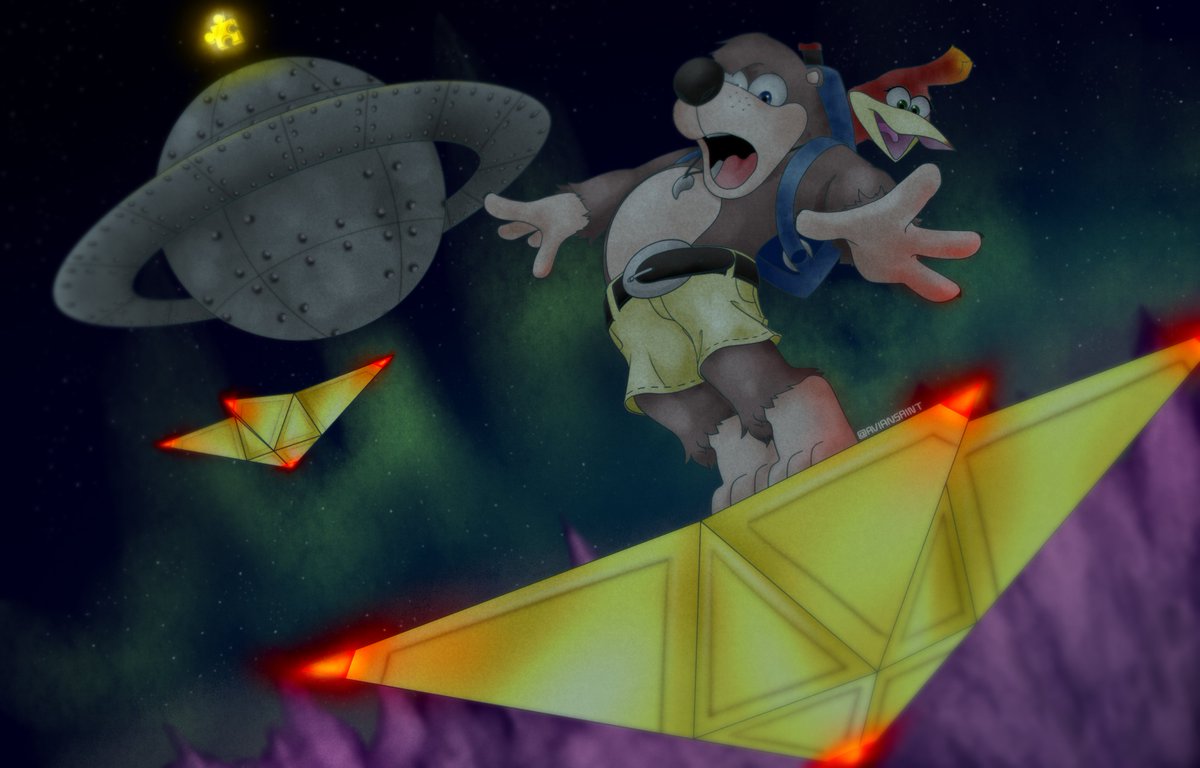 Witchyworld is my favourite BT level, so here's Banjo trying his best not to fall off the Star Spinner to get the Jiggy on top of the planet #banjokazooie #banjotooie