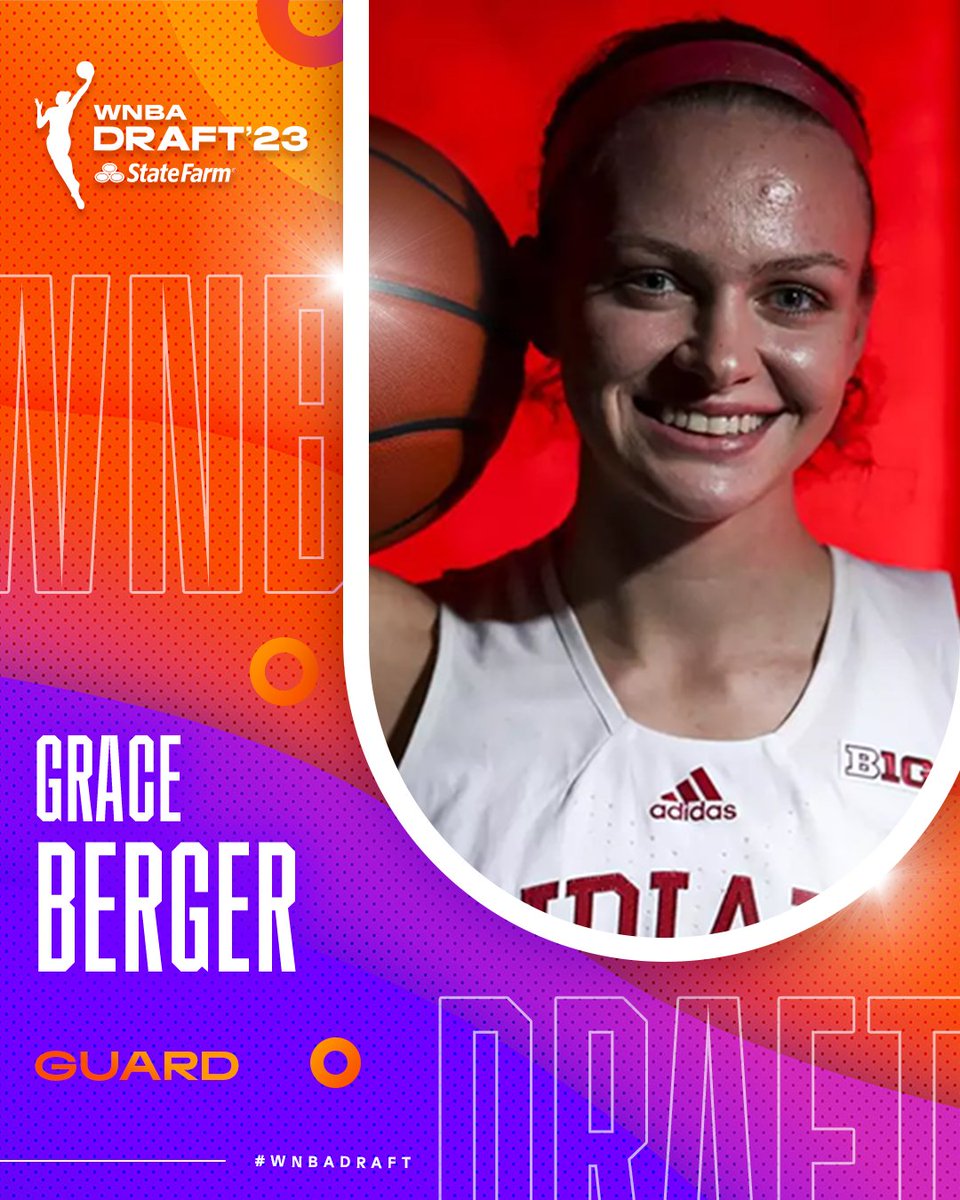 Take a glimpse at @grace_berger34's's resume as she heads to Spring Studios for the 2023 #WNBADraft presented by @StateFarm ✔ 6'0 Guard | @IndianaWBB ✔ AP & USWBA All-American Honorable Mention ✔ 3x All-Big Ten First Team What team will draft Grace? Find out on April 10th