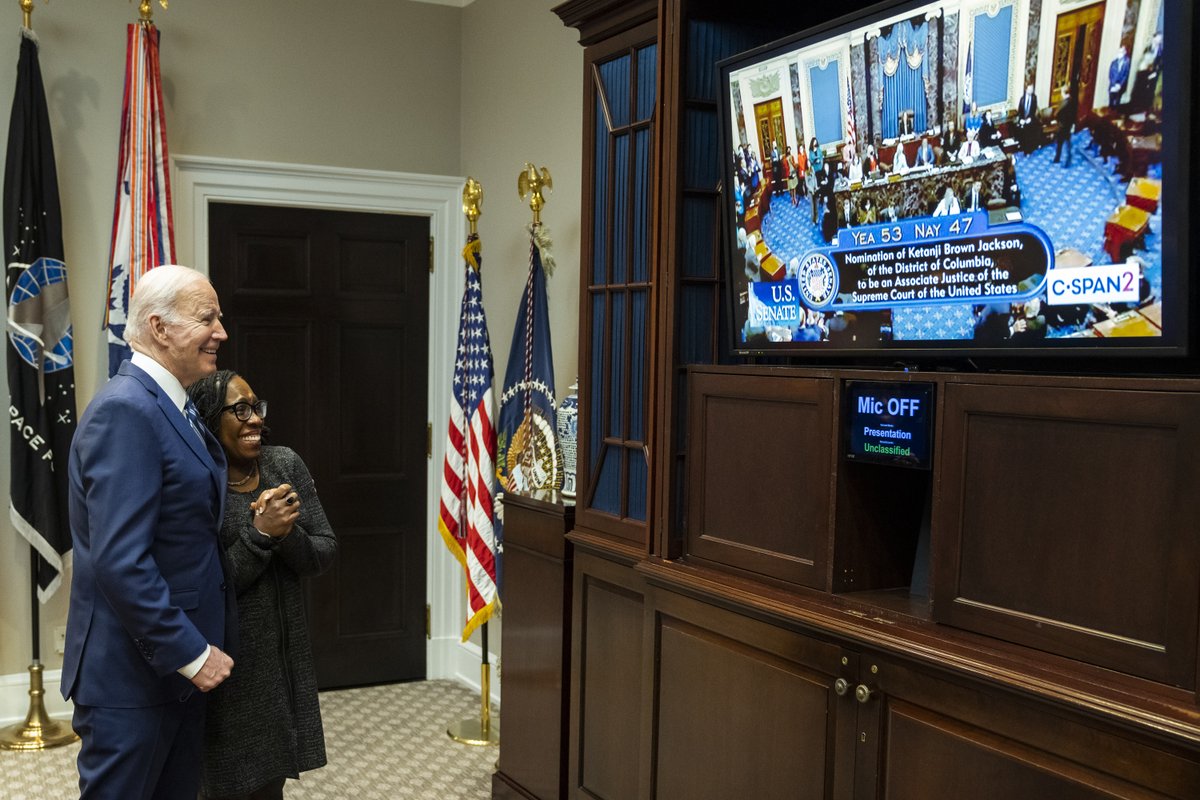 A year ago today, we celebrated the Senate’s historic confirmation of Justice Ketanji Brown Jackson, the first Black woman to serve as a United States Supreme Court justice.

She has brought uncompromising integrity, a strong moral compass, and courage to the Supreme Court.