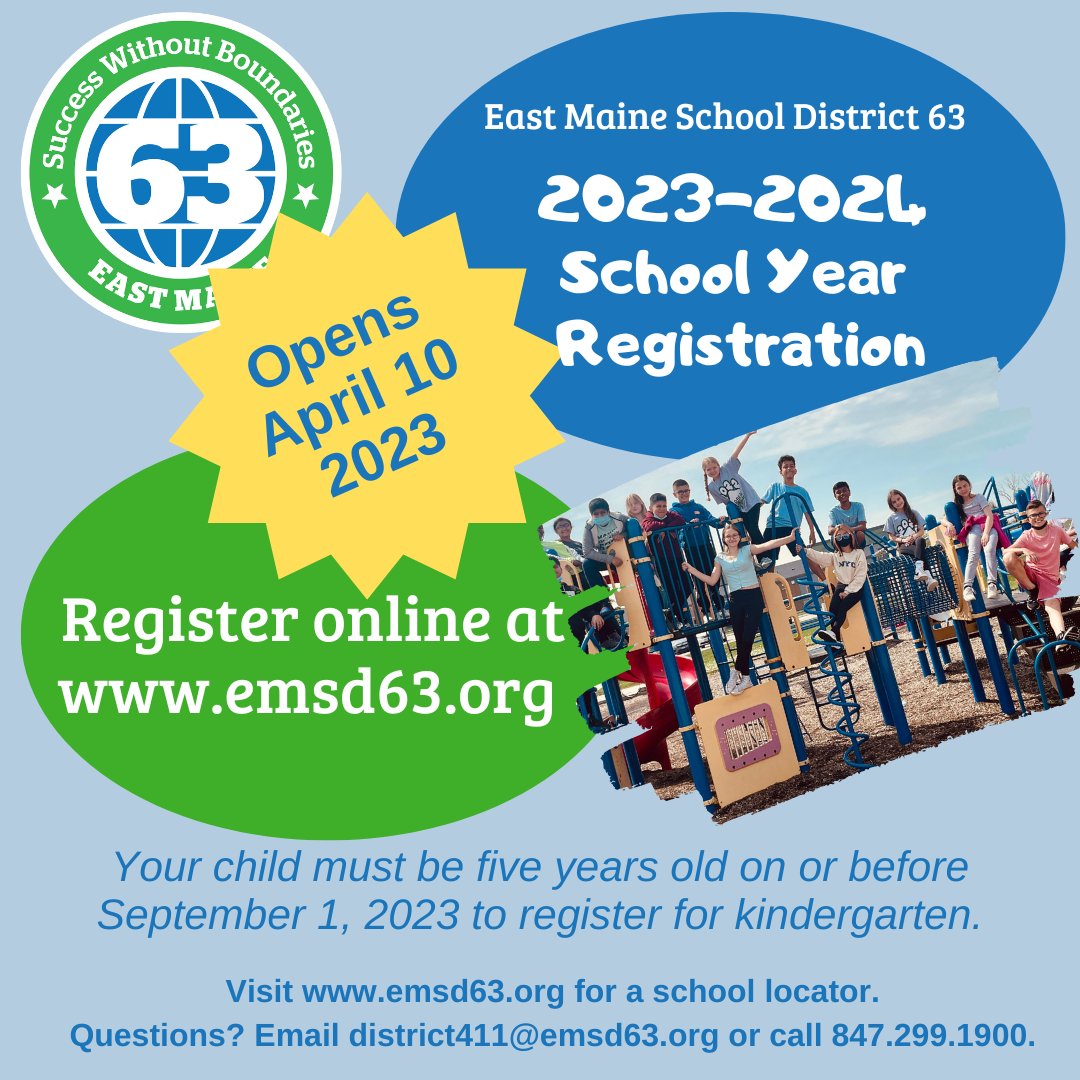 Attending D63 during the 2023-2024 school year? Registration opens on MONDAY, April 10! Current PreK-7th grade families will receive an email once the portal is open; if you're new to D63, check our website: ow.ly/9jiY50NCoAb