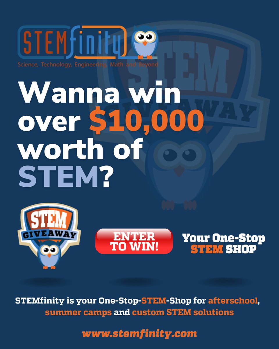 $10,000 OST STEM Giveaway! To show our appreciation to the thousands of Afterschool & Summer Programs nationwide that are making STEM/STEAM more accessible, @STEMfinity is giving away the following STEM Resources to 8 Lucky Winners! 
https://t.co/2Yj81kunXP https://t.co/YbeclCCEb1