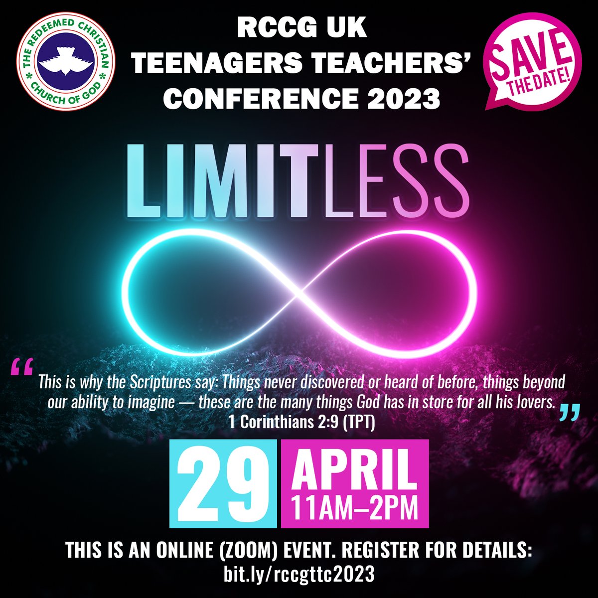truevinecentre's tweet photo. Limitless. RCCG UK Teenagers Teachers’ Conference. Saturday 29th April 2023. Register for online event details: https://t.co/irX8YjgxGZ https://t.co/h7QAzEZhRL