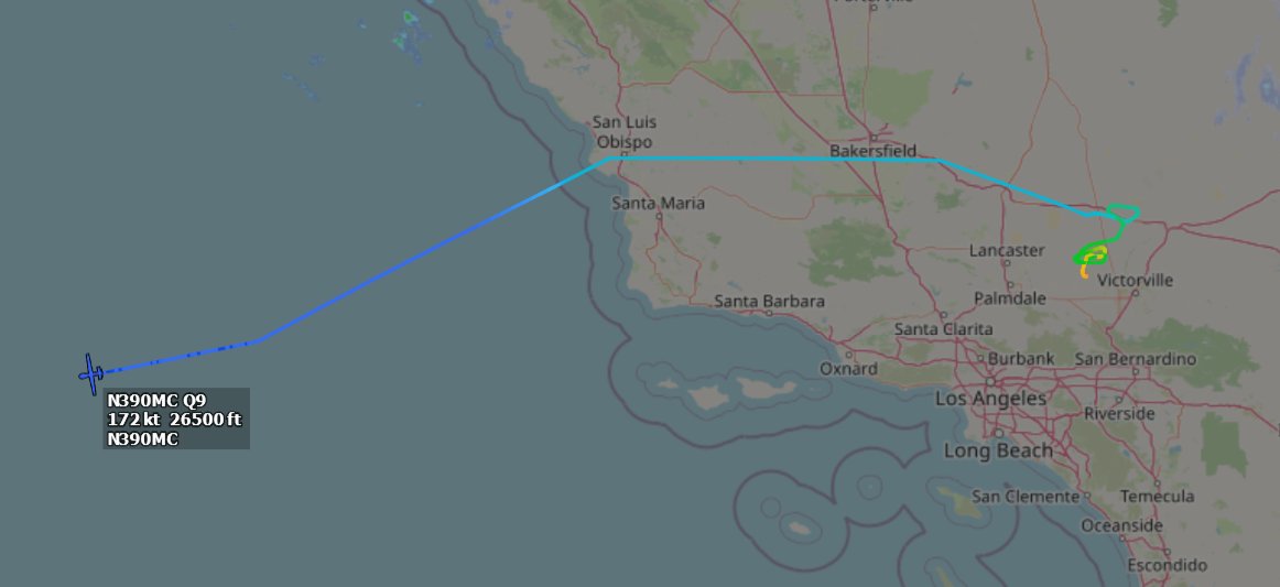 ameliairheart's tweet photo. .@GenAtomics_ASI MQ-9B N390MC departed from El Mirage Field Airport, CA ~3 hours ago, now headed out across the Pacific. Last time 390MC went out this way, it went to MCAS Kaneohe Bay for RIMPAC 2022. #ADSB #A483DF https://t.co/pz3UbuPjR6