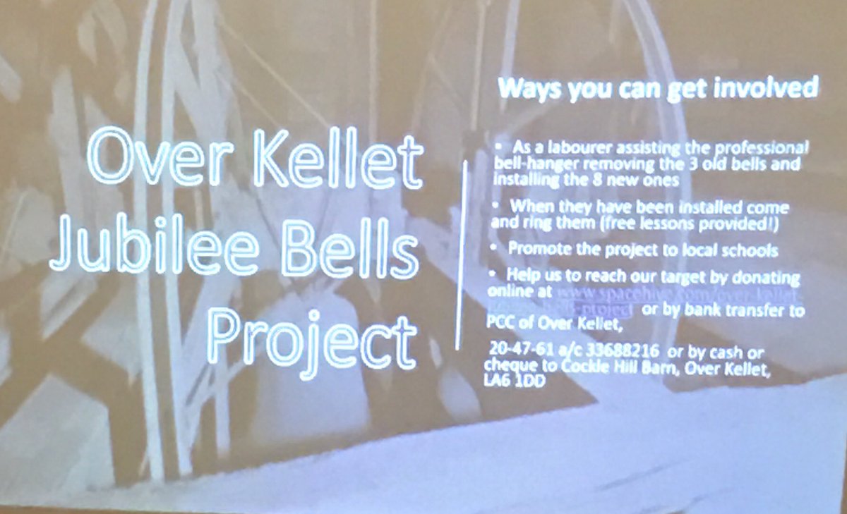 CarnforthRotary's tweet image. Nick Ward gave an interesting talk on how the 3 bells in St Cuthbert’s Church, Over Kellet are unsafe and are going to be replaced by 8 bells from a redundant  Church in Accrington. The total cost will be £100,000, which can be reduced by people getting involved or by donating.