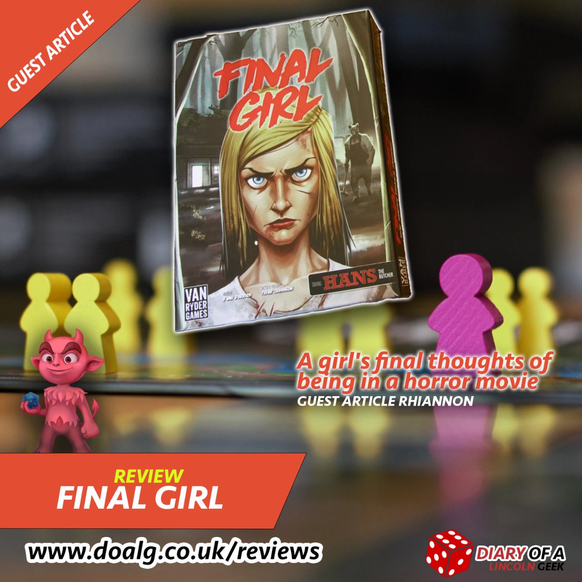 DofALincolnGeek's tweet photo. It's Friday... and creeping through the pages of the DOALG website is Final Girl the Solo Horror themed game, written by guest writer Rhiannon From Blue Dog Board Games, with a footnote from the Dan Face.. #boardgames #doalg #finalgirl #horror #boardgamecommunity #review https://t.co/20Fo2bY34k