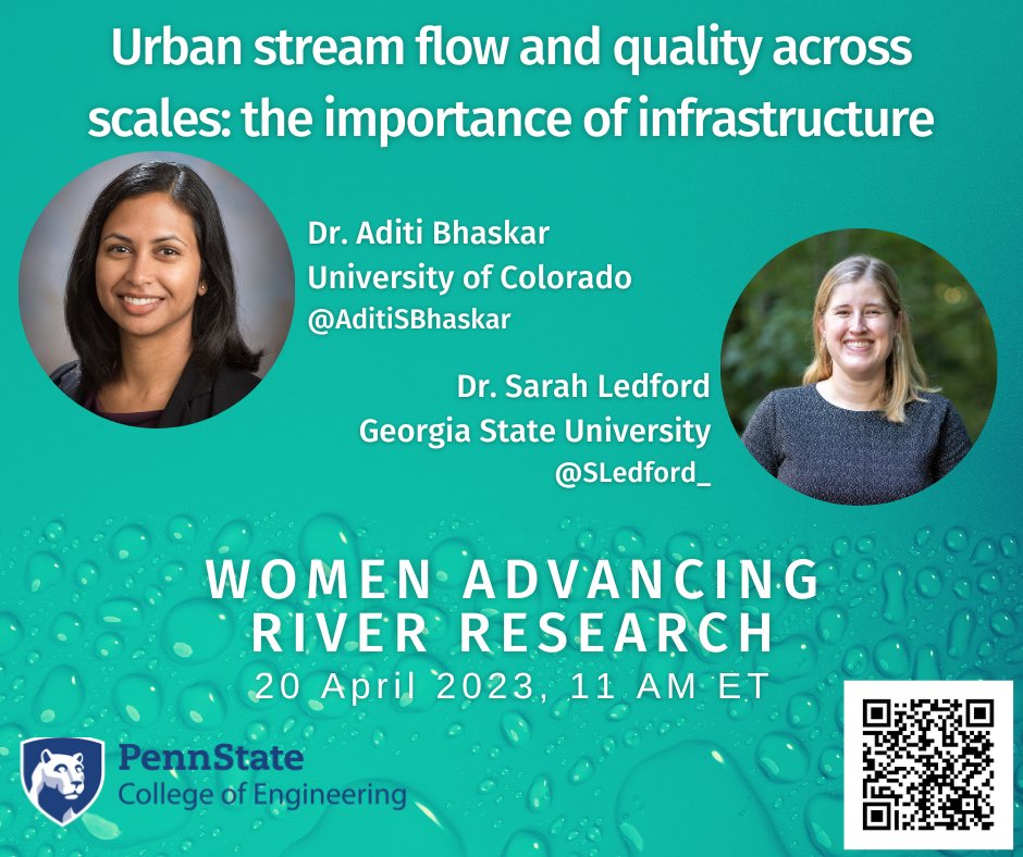 How does urban infrastructure shape stream flow + water quality? Come join us for #WARR talks @AditiSBhaskar + @SLedford on surprising ways that urbanization alters timing + magnitude + quality of streamflow. Register: psu.zoom.us/meeting/regist… WARR: cee.psu.edu/events/women-a…