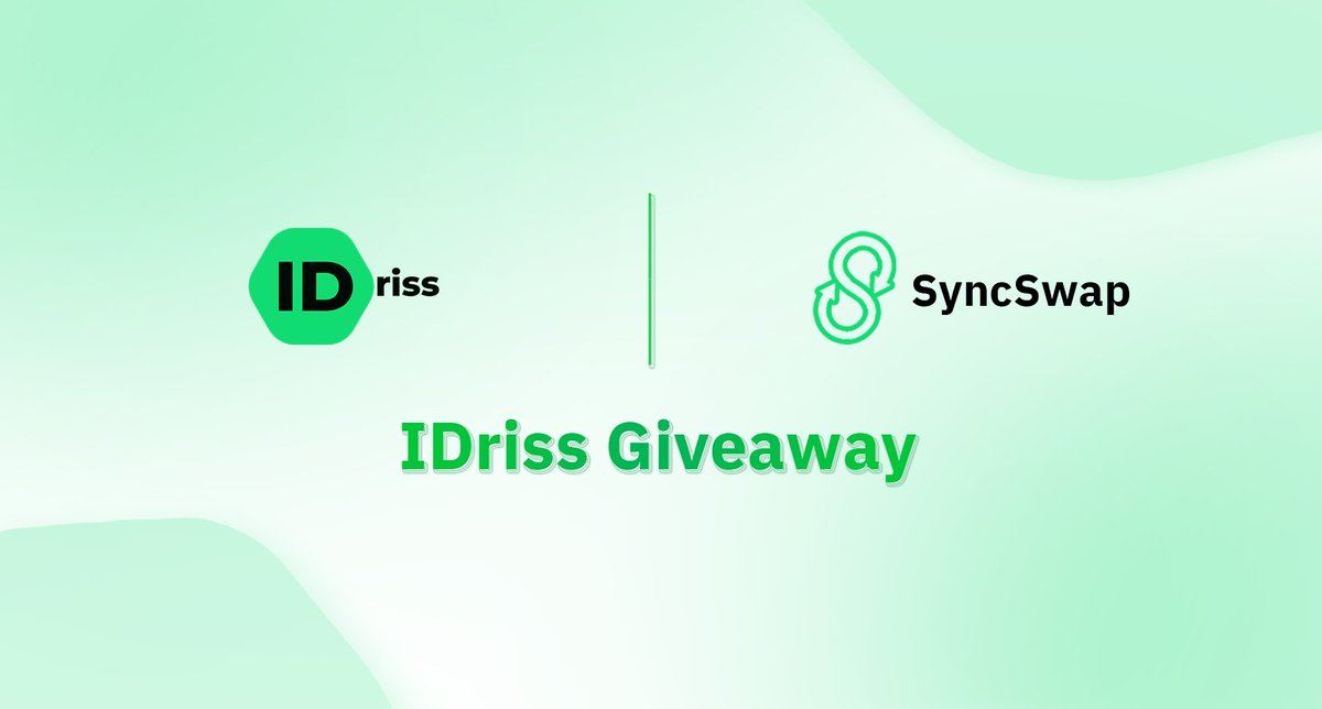 SyncSwap (((+))) (@syncswap) on Twitter photo SyncSwap x @IDriss_xyz
To celebrate the recent partnership, we are giving away 50 free IDriss names to our community members in 3 days, sponsored by our frens from IDriss! 🥳
- Follow <a href="/syncswap/">SyncSwap (((+)))</a>
- Follow @IDriss_xyz
- Like, retweet and leave your wallet below 👇
#zkSync #DID SyncSwap x @IDriss_xyz
To celebrate the recent partnership, we are giving away 50 free IDriss names to our community members in 3 days, sponsored by our frens from IDriss! 🥳
- Follow <a href="/syncswap/">SyncSwap (((+)))</a>
- Follow @IDriss_xyz
- Like, retweet and leave your wallet below 👇
#zkSync #DID