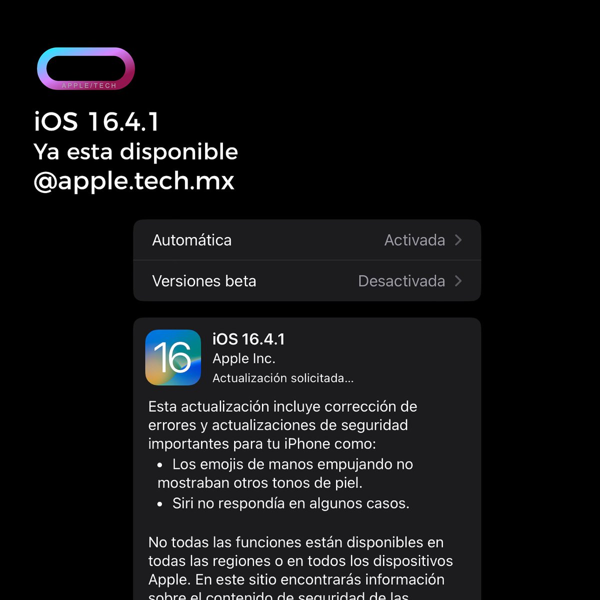 AppleTechmx's tweet photo. #Apple nos sorprendió el día de hoy con la actualización de #ios14 a #ios141 qué corrige varios errores de la versión anterior.
Descárgala, tu #iPhone lo agradecerá...!!! https://t.co/S2h9u5aEEk