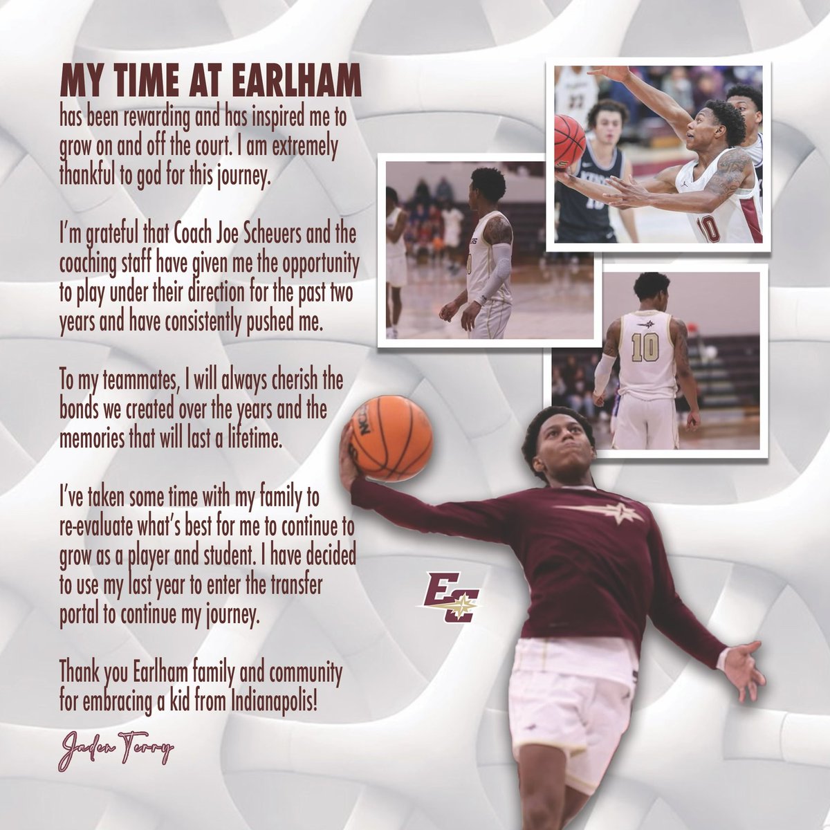 JmT__23's tweet photo. Thank you Earlham🫶🏾 

Excited to see what the future holds
🥷🏾🔟 https://t.co/B5sf1znuDt