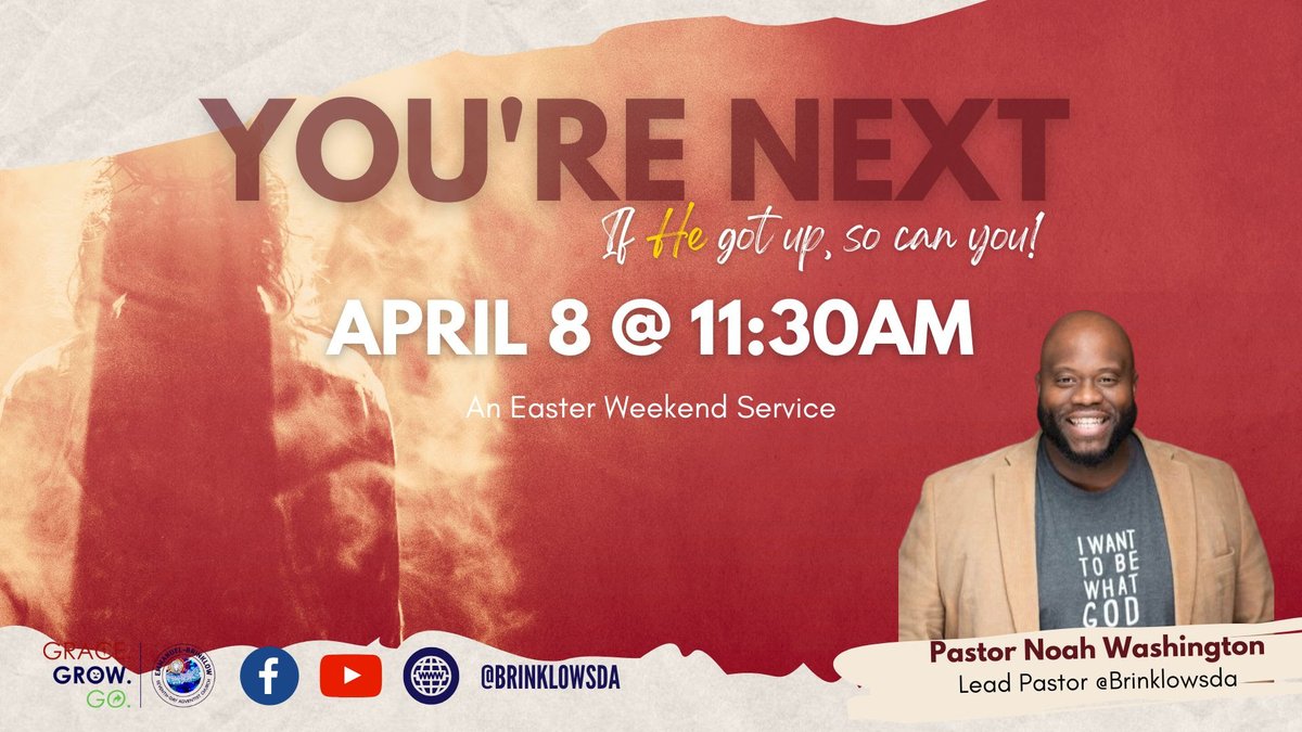 Come join with us this Sabbath as we celebrate the resurrection. We will have a service including music, dramatic presentations and a word entitled "You're Next". April 8th, join us! #eastercelebration #resurrection #pastornoahwashington #sabbathservice #worshipservice #easter