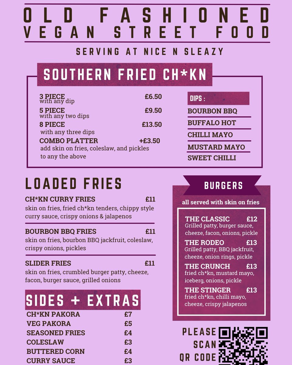 We've checked out of @nice_n_sleazy , but have also snecked back in under the guise of Old Fashioned Street Food to do some vegan fried ch*kn, amongst other things. Come say hi 👋