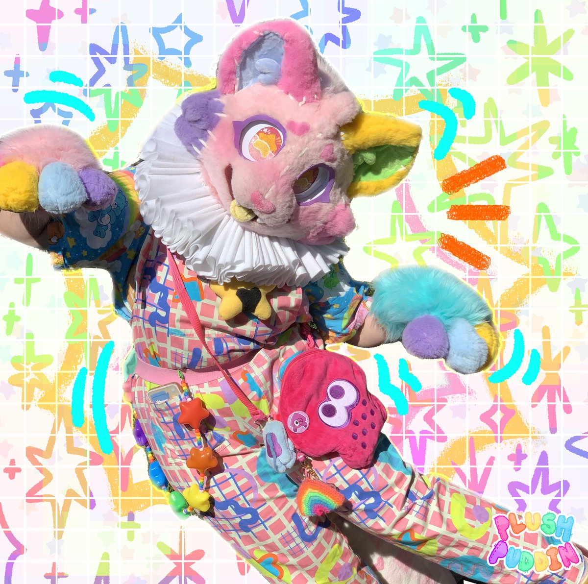 puddinplush's tweet image. ☀️✨Hello!🌈🖍 #FursuitFriday #fursuit #furry