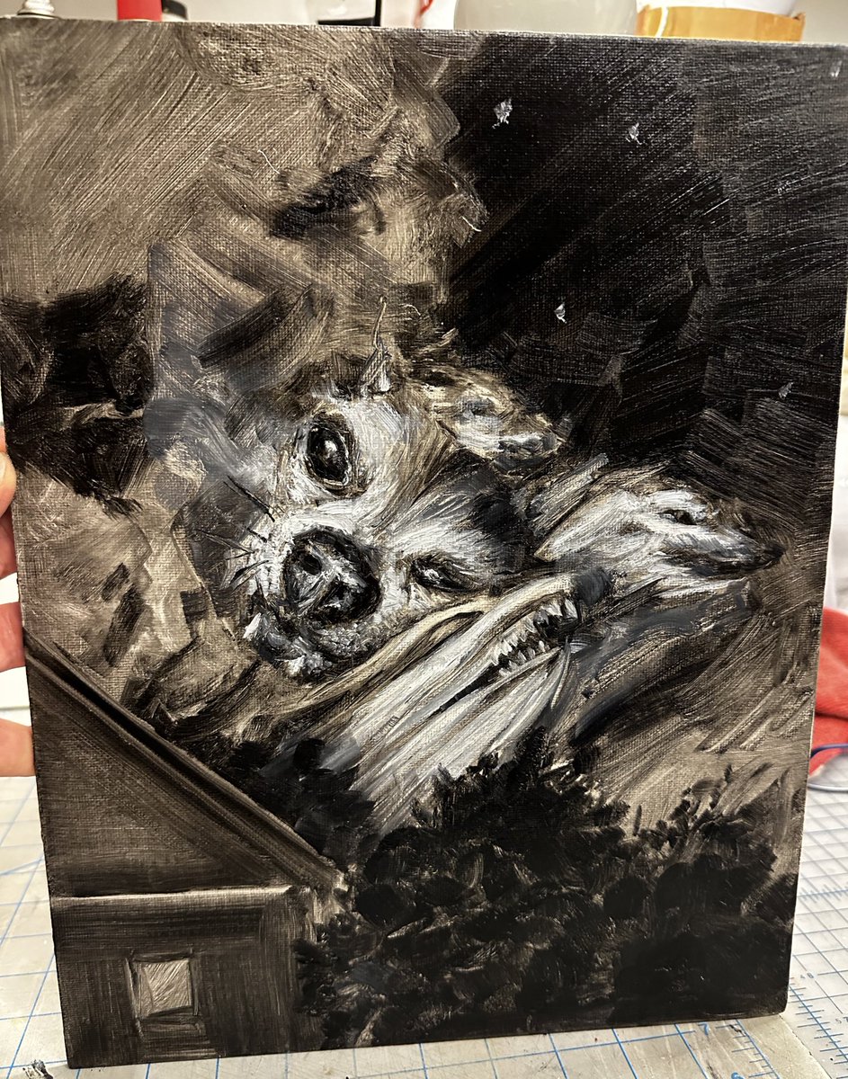 Aaron is doing painting studies on our dogs for a larger piece he’s painting for me, but the studies are already so so so good lol