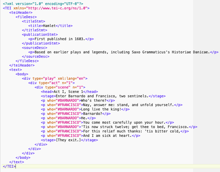 I'm going to assume I'm not the only person to have tried this, but I remember how we used to talk about how TEI could train AI. Seems like it did. "Tag Hamlet using SP, SPEAKER tags with the "who" attribute":