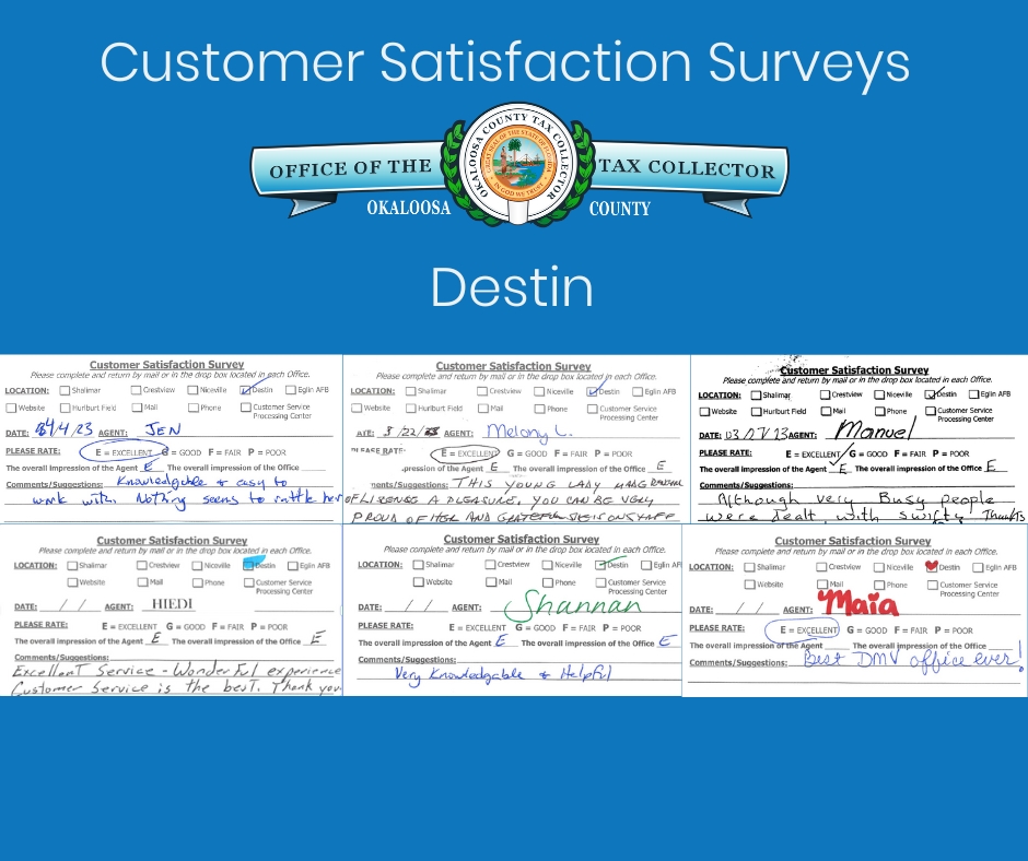 OkaloosaTax's tweet photo. Customer Satisfaction Survey results from our Destin location!
#TeamOCTC! https://t.co/AbiejGGQdE