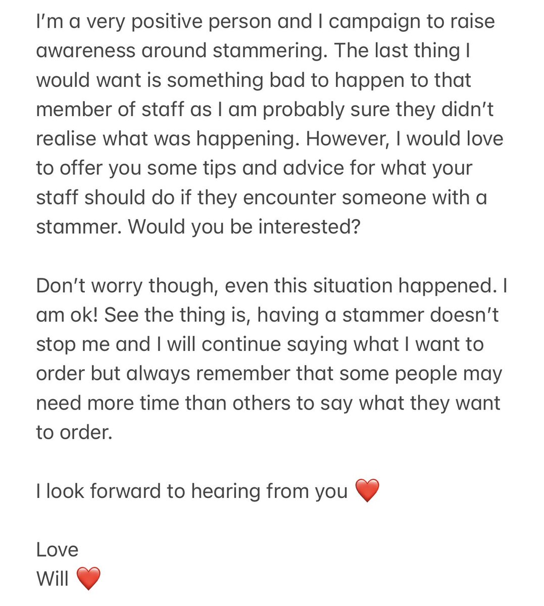 This is a letter for @pret from someone who has a stammer ❤️