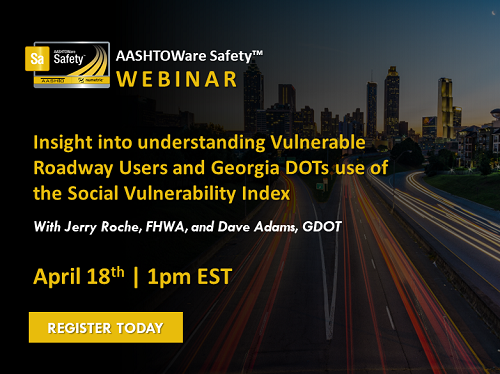AASHTOsean's tweet photo. #AASHTOWare to host a #roadway user #safety #webinar on April 18. #transportation #highway #road #mobility #pedestrian #travel #drive @aashtospeaks @USDOTFHWA @GADeptofTrans @GHSAHQ https://t.co/vDWRNTbYlw https://t.co/cSQJeYuvG8