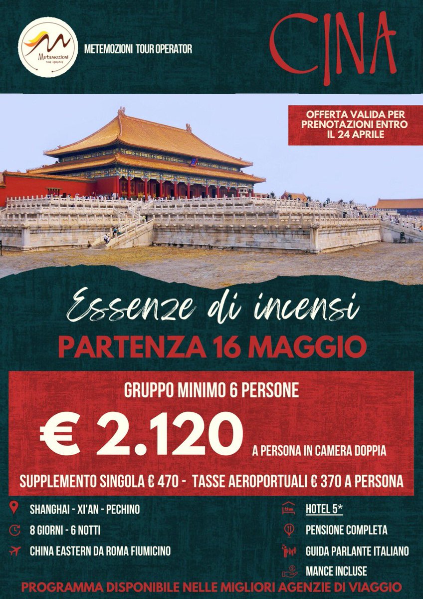Metemozioni's tweet photo. NOI SIAMO PRONTI E VOI????

https://t.co/uCKQMz9bBD
#metemozionitouroperator #Cina #emozioni  #viaggiare https://t.co/Ef8pGyCKGX