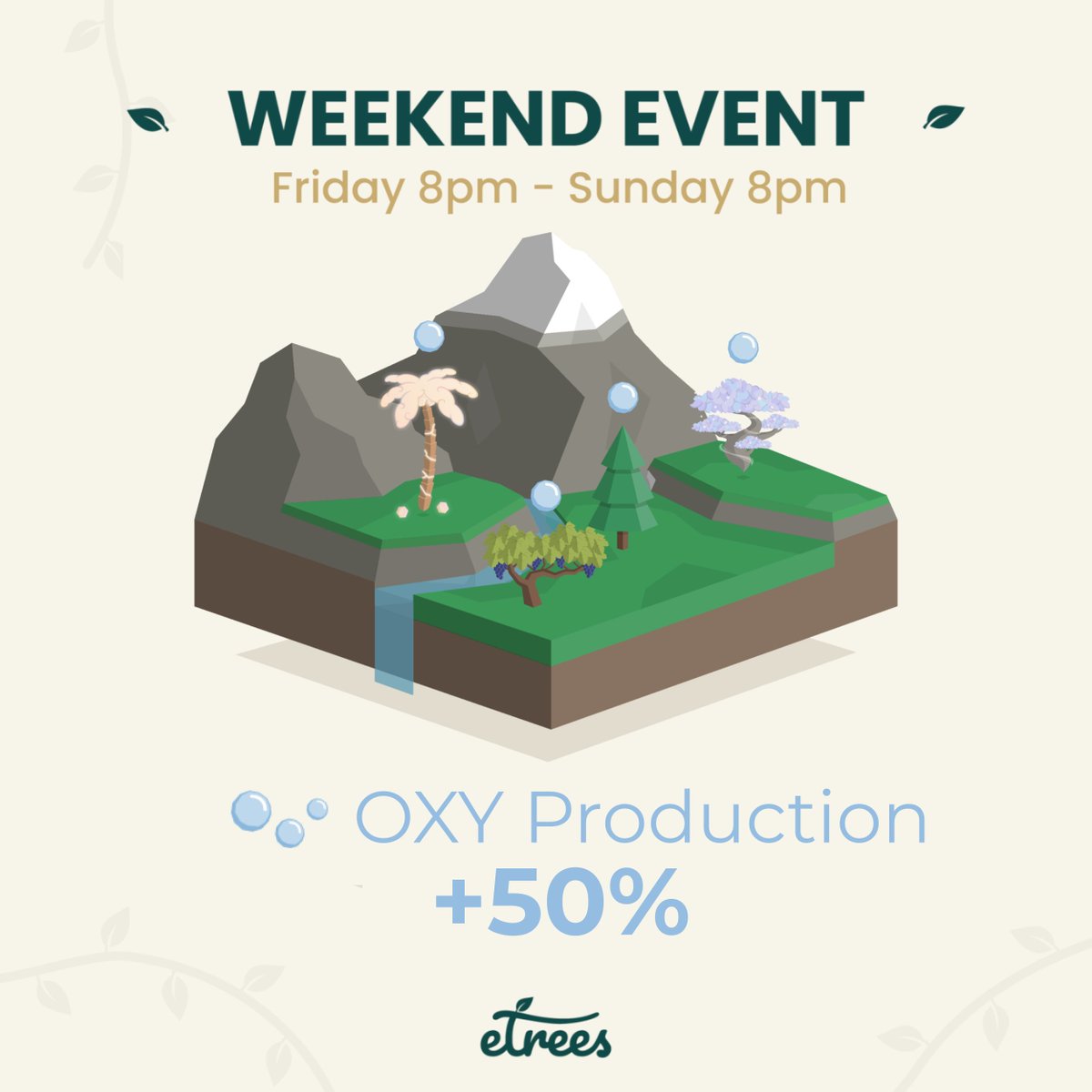 etrees_'s tweet photo. WEEKEND EVENT 💫

All OXY Productions are boosted for the whole weekend! Time to farm! 🌲

🌱 RT + Comment to win 0.5 $EGLD https://t.co/zYL56VZmls