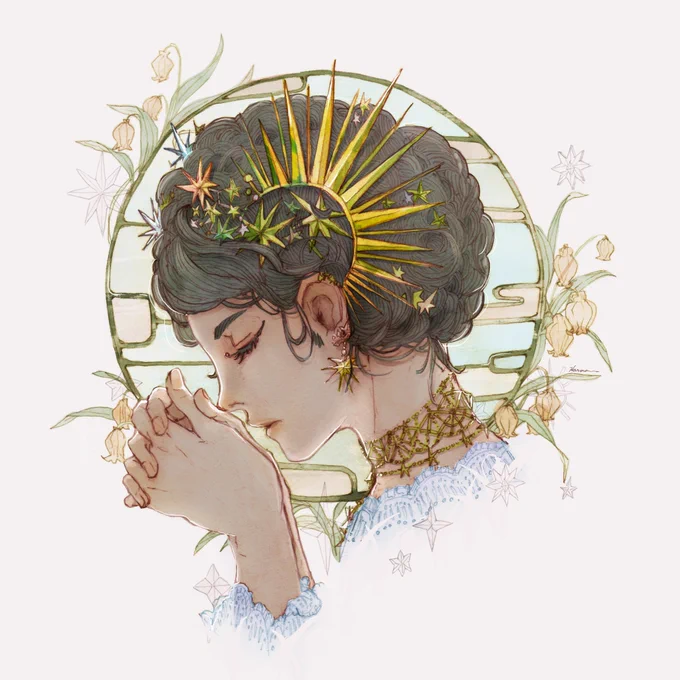 『サンダーソニア』 シャープペンシル/Photoshop/透明水彩 #illustration 